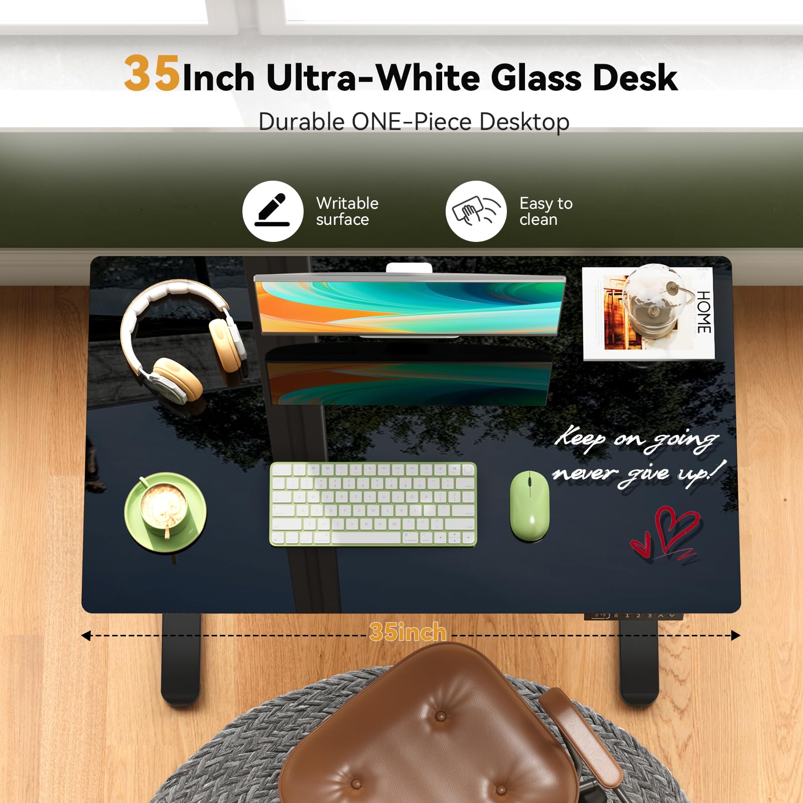 Glass Standing Desk with Drawer Electric Sit Stand Desk with Wheels 35 20Inch Whole Piece Height Adjustable Rising — view 4