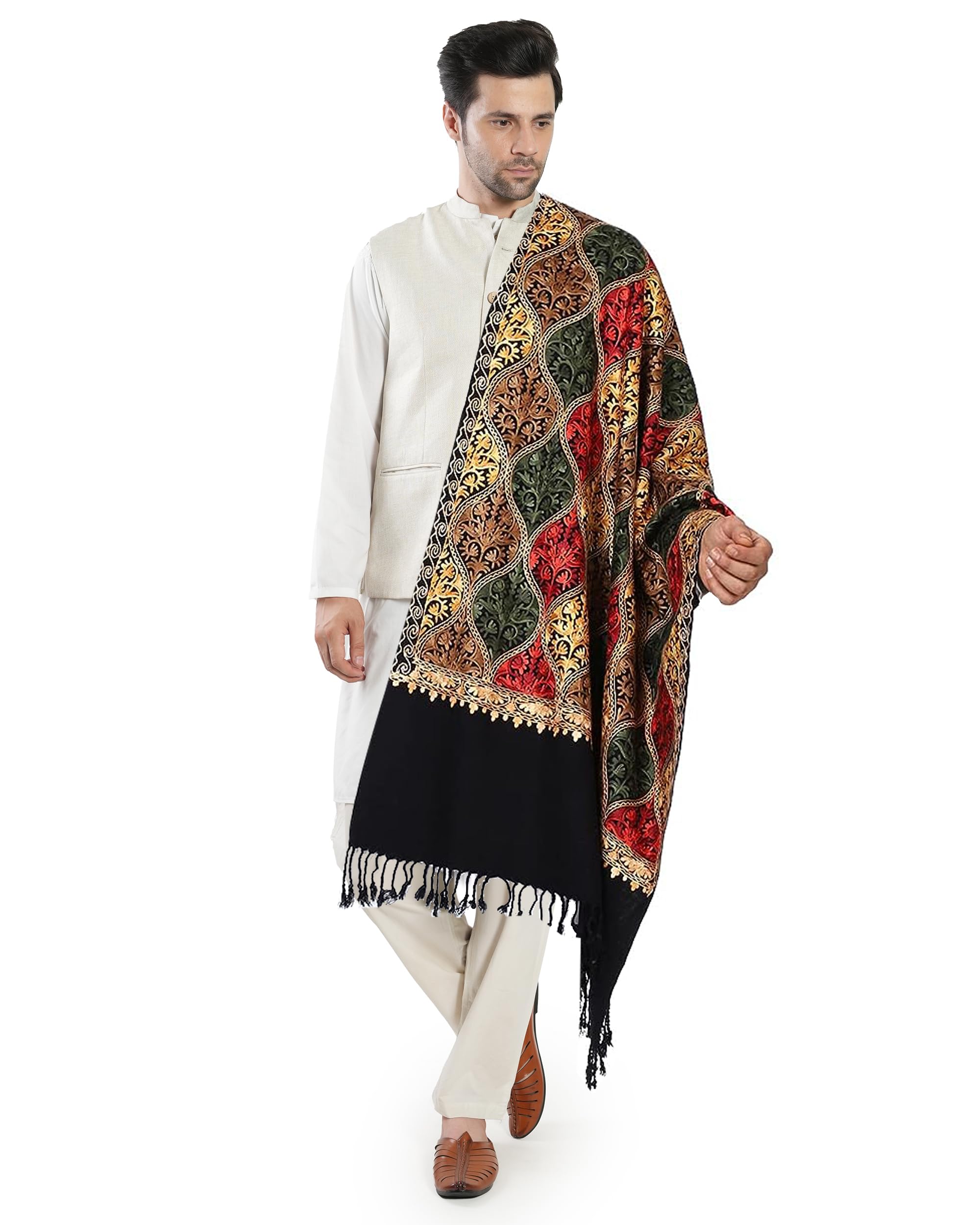 manra Men's Woolen Matka Embroided Kashmiri Gents Stole-picture-13
