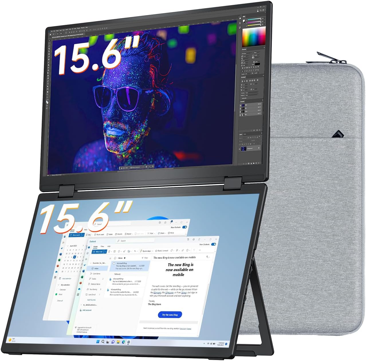 HawkView 15.6 Portable Monitor Single Screen with Kickstand