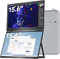 VisionOwl Dual 15.6" 1080P FHD Portable Stacked Monitor - Foldable Travel Screen, 107% sRGB, USB-C/HDMI for Laptop MacBook PC PS5 Xbox, VESA Mountable