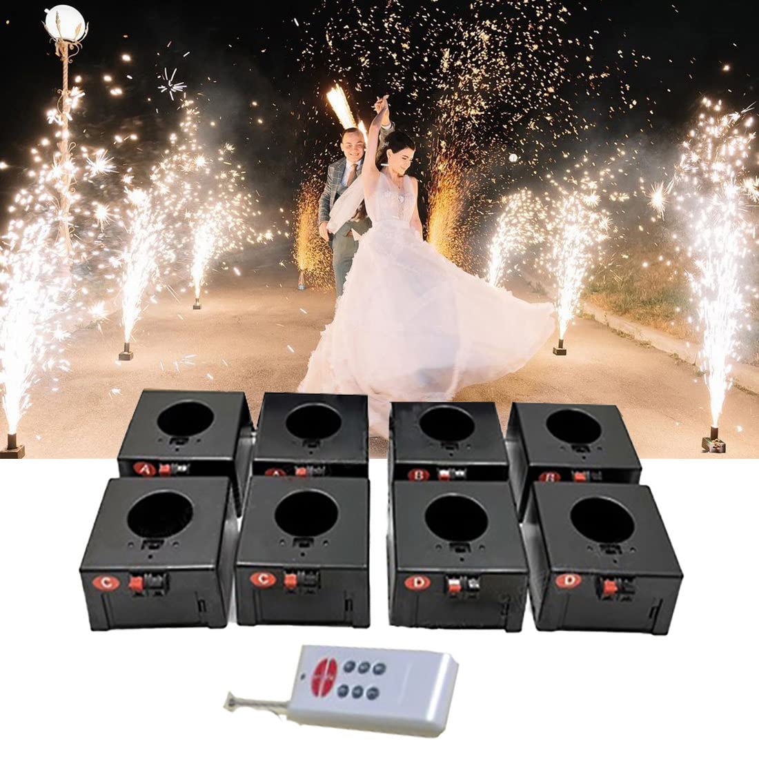 Machine D'Allumage De Feu d'artifice Froid, Mini Machine De Feu d'artifice Froid De Fontaine, SystèMe Pyrotechnique De Mariage De Sparkler De TéLéCommande sans Fil, avec La Valise,8Cues