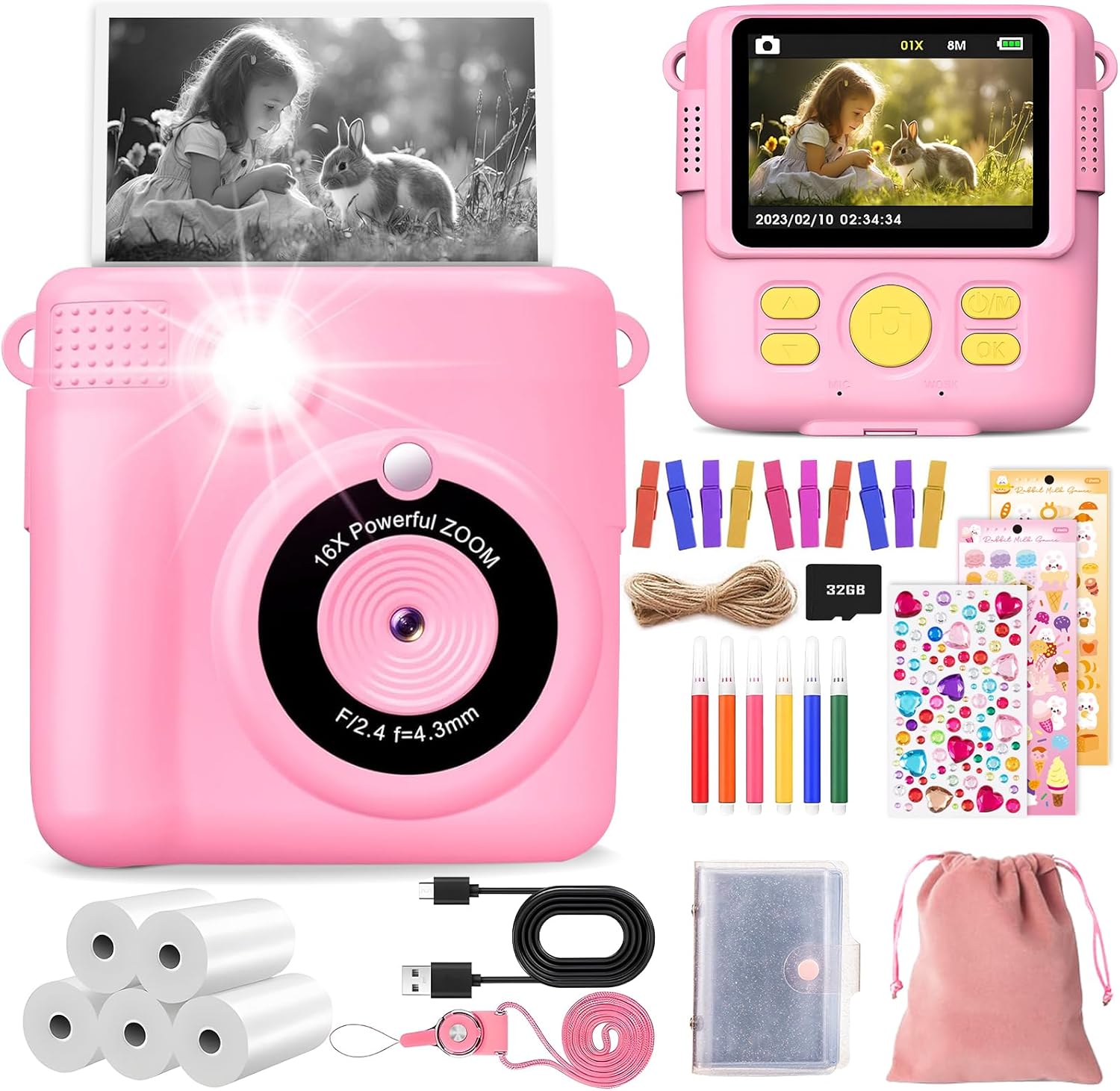 Sofortbildkamera Kinder Kinderkamera Kamera Fotoapparat 1080P Mit