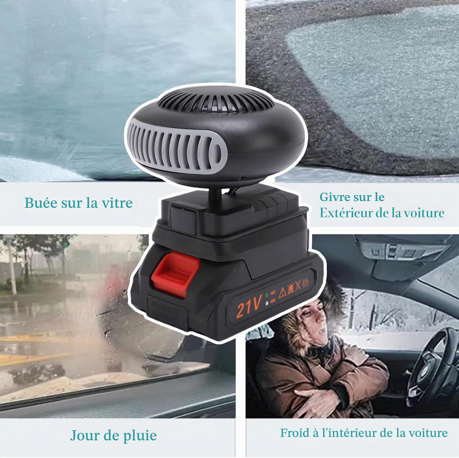 Chauffage D'appoint alimenté par Batterie, Chauffage Voiture Portable Sans Fil, avec Deux Batteries et un Chargeur, Chauffage Rapide,Dégivrage, Désembueur,Pour Maison,Bureau, Suv,Bureau (96V)