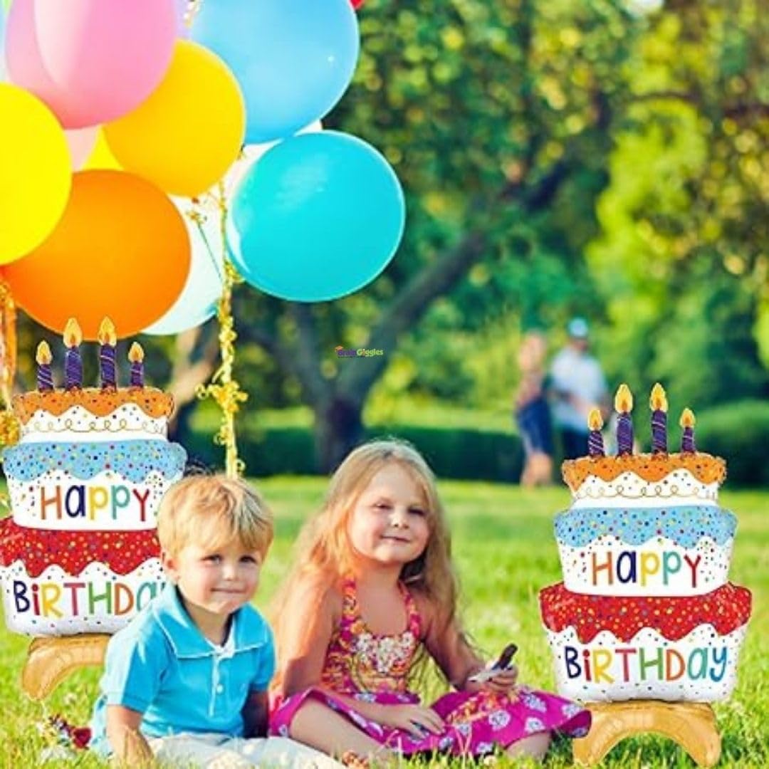 BrainGiggles "Happy Birthday" Printed Multicolour Cake Shaped Foil Balloon Perfect for Birthday Parties Home Decorations (Pack of 1)