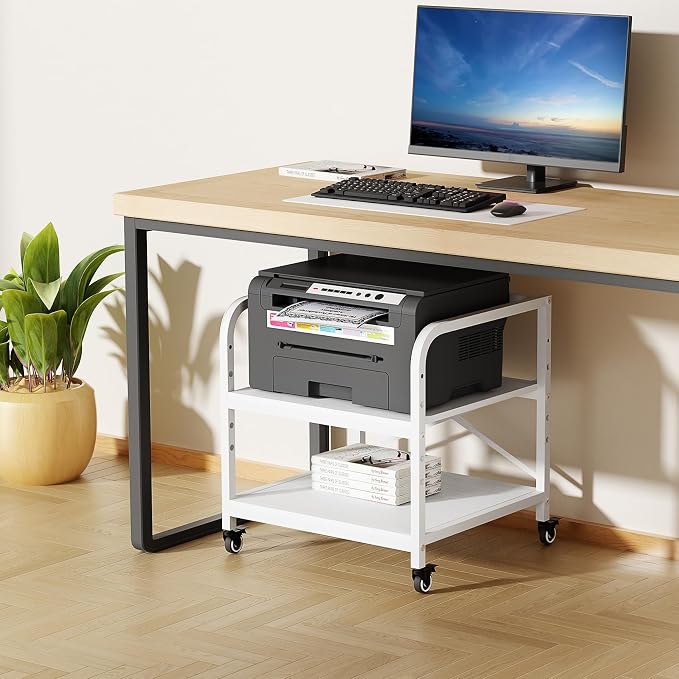 Mesa para impresora blanca de 20 pulgadas con ruedas miniatura 7