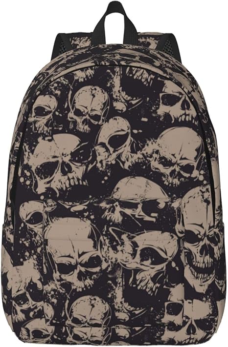 Grunge Skull Horror Scary Vintage Backpack for Girls Boys Women Lightweight Canvas Bookbag Casual Daypack for Travel Outdoor Camping, 15 Inch