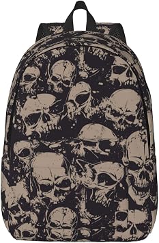 Grunge Skull Horror Scary Vintage School Backpack for Girls Boys Women Lightweight Canvas Bookbag Casual Laptop Daypack for Travel Outdoor Camping, 17 Inch, Large