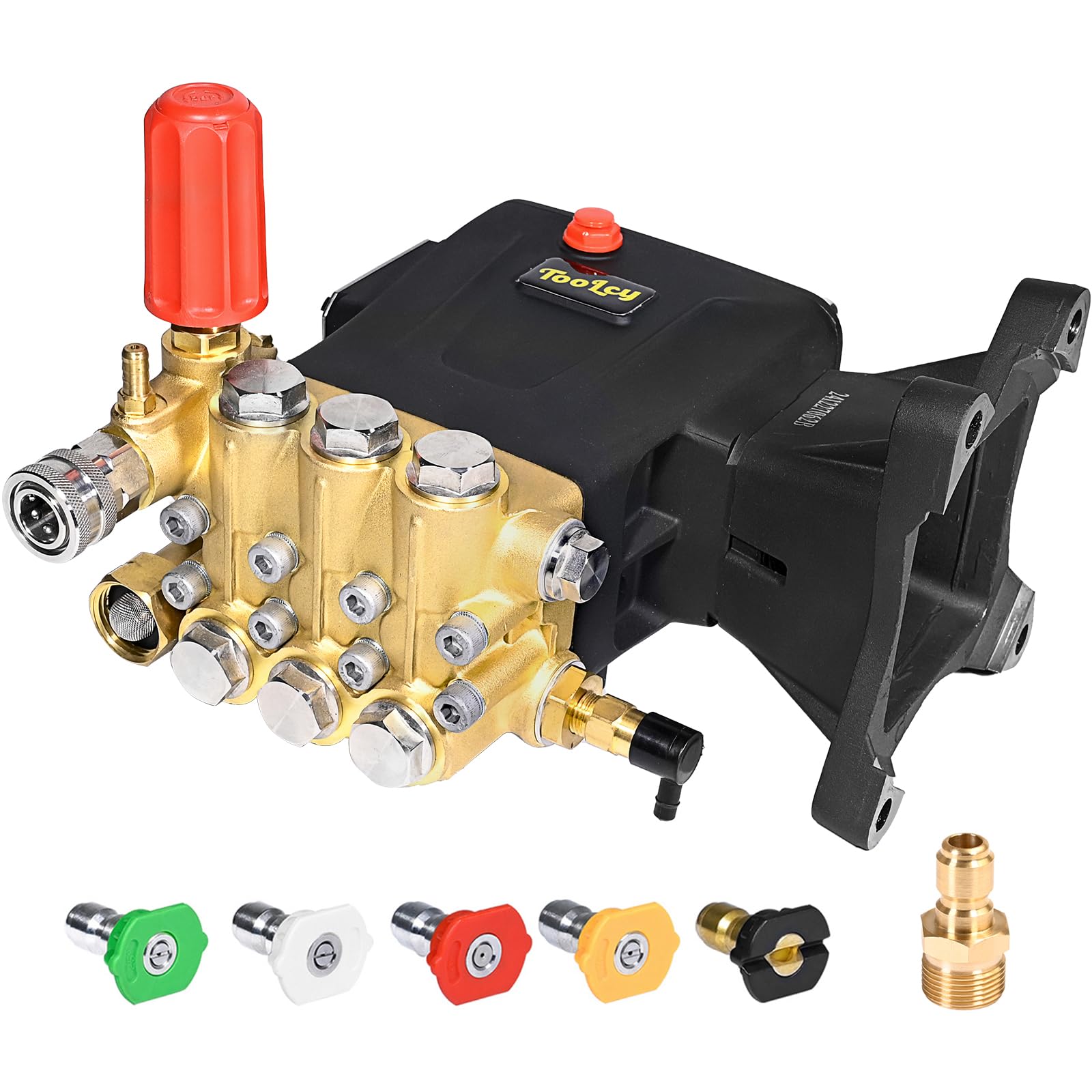 TOOLCY Pressure Washer Pump 3600-4400 PSI Max 4.4 GPM, 1 inch Shaft Horizontal Triplex Plunger Power Washer Pump Replacement, Direct Drive Pressure Pump with Unloader, 5 Nozzle Tips, M22-14mm Adapter