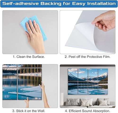 Miniatura 4 de Paneles acústicos decorativos, paquete de 8 paneles de arte de pared grandes de 48 x 32 pulgadas, paneles de pared autoadhesivos a prueba de sonido