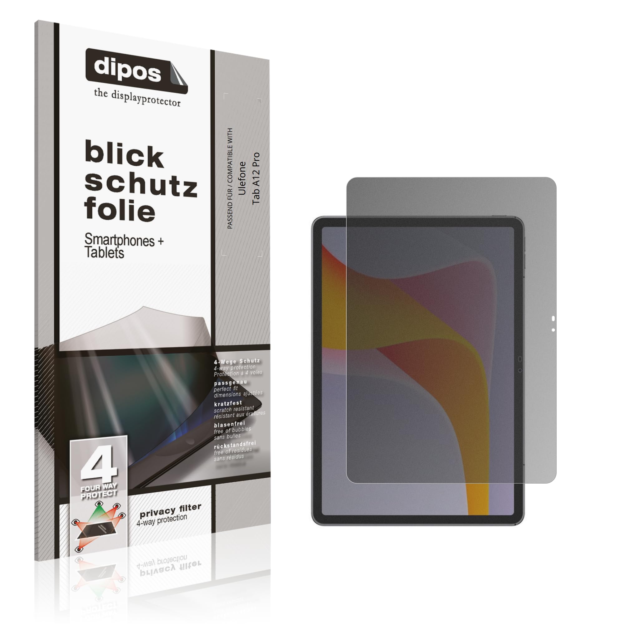 dipos Protector de Pantalla Antiespía para Ulefone Tab A12 Pro | Película protectora mate, filtro de privacidad 4 vías, ajuste perfecto, antiarañazos, sin burbujas, autoadhesivo