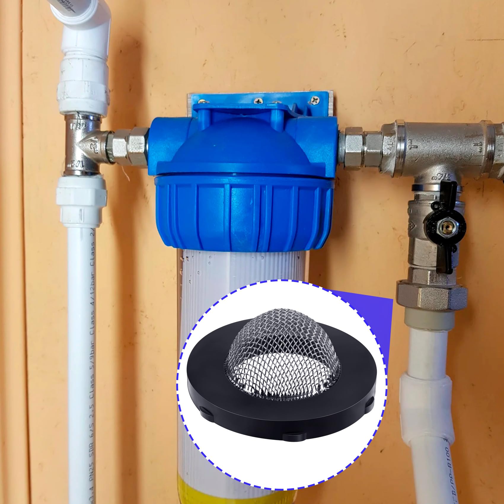 30 arandelas de filtro de manguera, acoplamiento de manguera de entrada de acero inoxidable con colador, accesorios para conector de manguera de jardín de 3/4 pulgadas y lavadora de 5/8 pulgadas