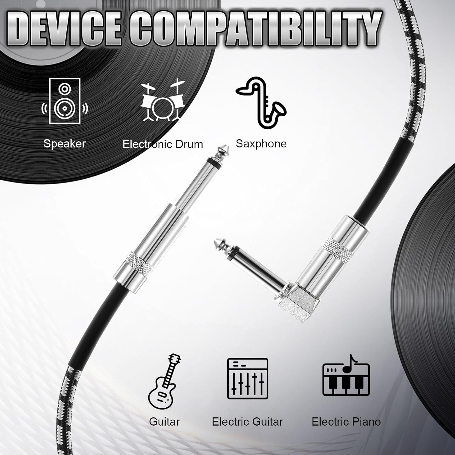 6 Pack 10ft Multicolored Guitar Cables, Durable Instrument Cords for Guitar, Bass, Keyboard – Quality Copper & PE Material, Flexible Design for Easy Performance Setup