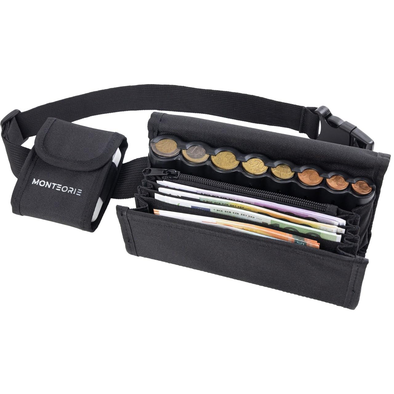 Sacoche de Service Professionnels de la Vente avec Monnayeur Euro et Compartiment TPE Carte Bancaire - Sacoche Ceinture Sécurisée avec Verrou et Fermetures AimantéES