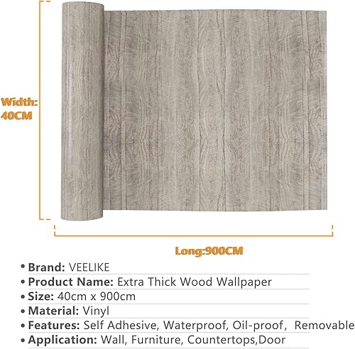 Miniatura 2 de VEELIKE Papel de contacto de madera gris para despegar y pegar de madera, papel tapiz de espiga de 15.7 x 354 pulgadas, papel tapiz extraíble
