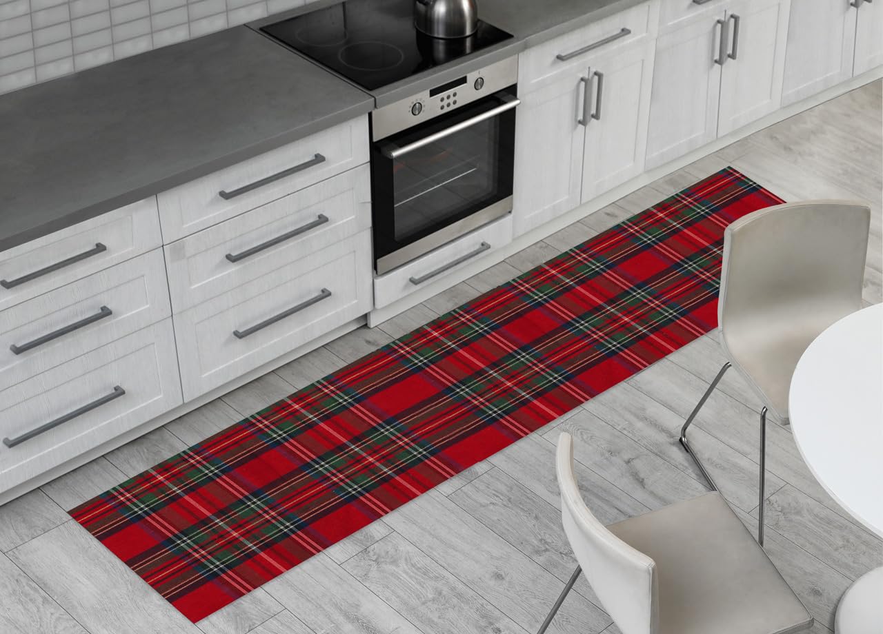 BIANCHERIAWEB Tappeto Passatoia con Retro Antiscivolo Disegno Natalina Lurex Tartan Scozzese Rosso 50x400 Natalina