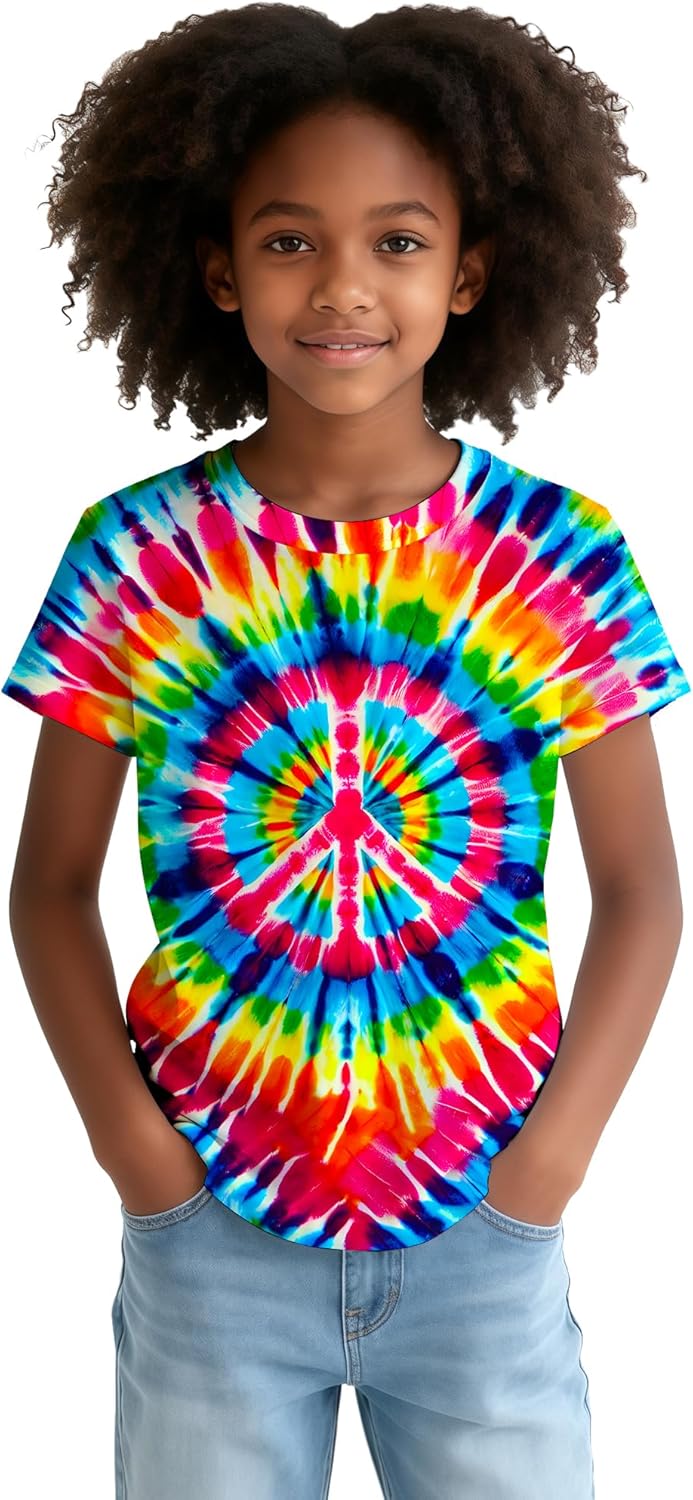 Kids Tie Dye T-Shirts Hippie Short Sleeve Shirt Tees for 6-18 Years Boys Girls - Image 5