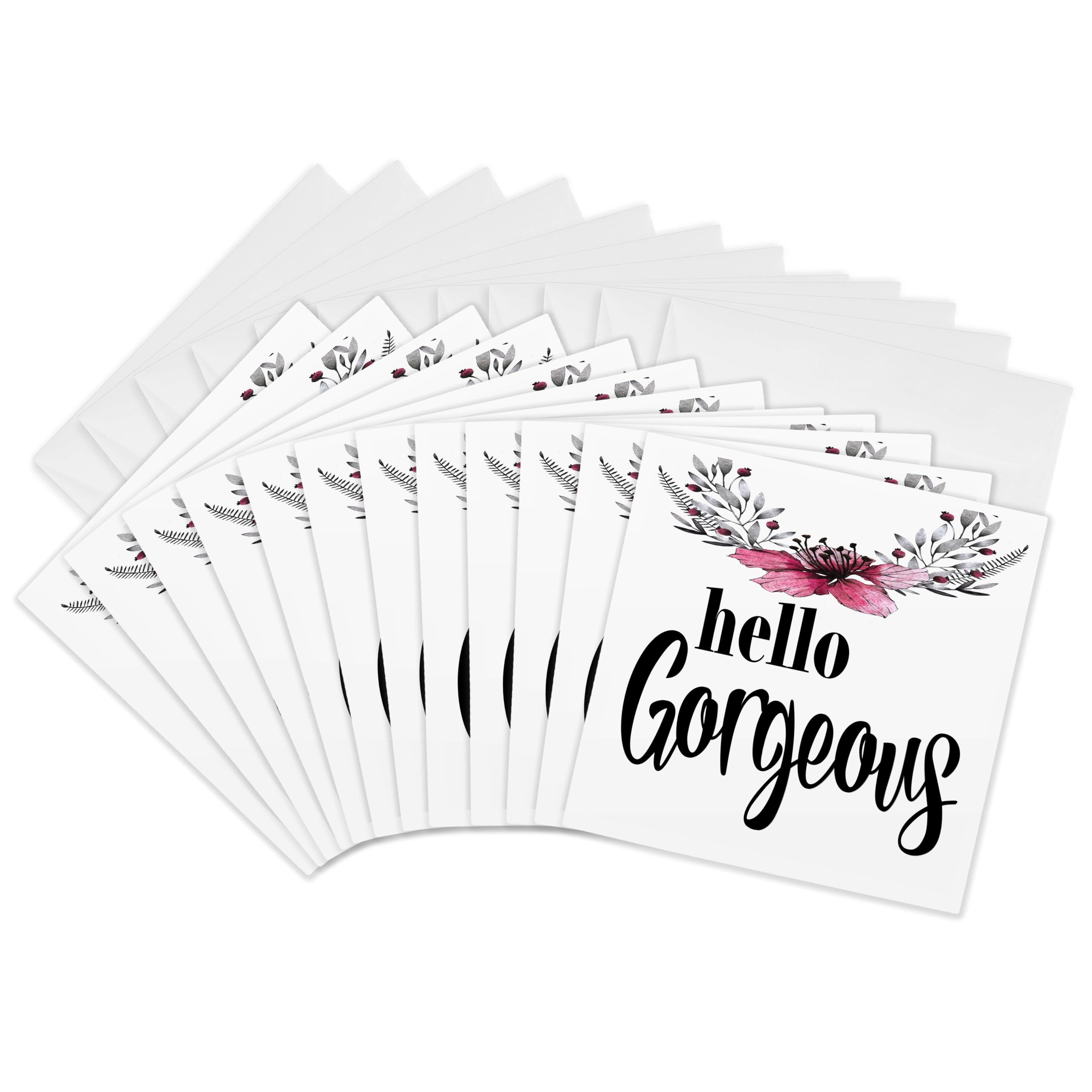 3dRose gc_252950_2 6 x 6-Inch "Hello Gorgeous with a Pretty Watercolor Floral Accent" Greeting Card (Set of 12)