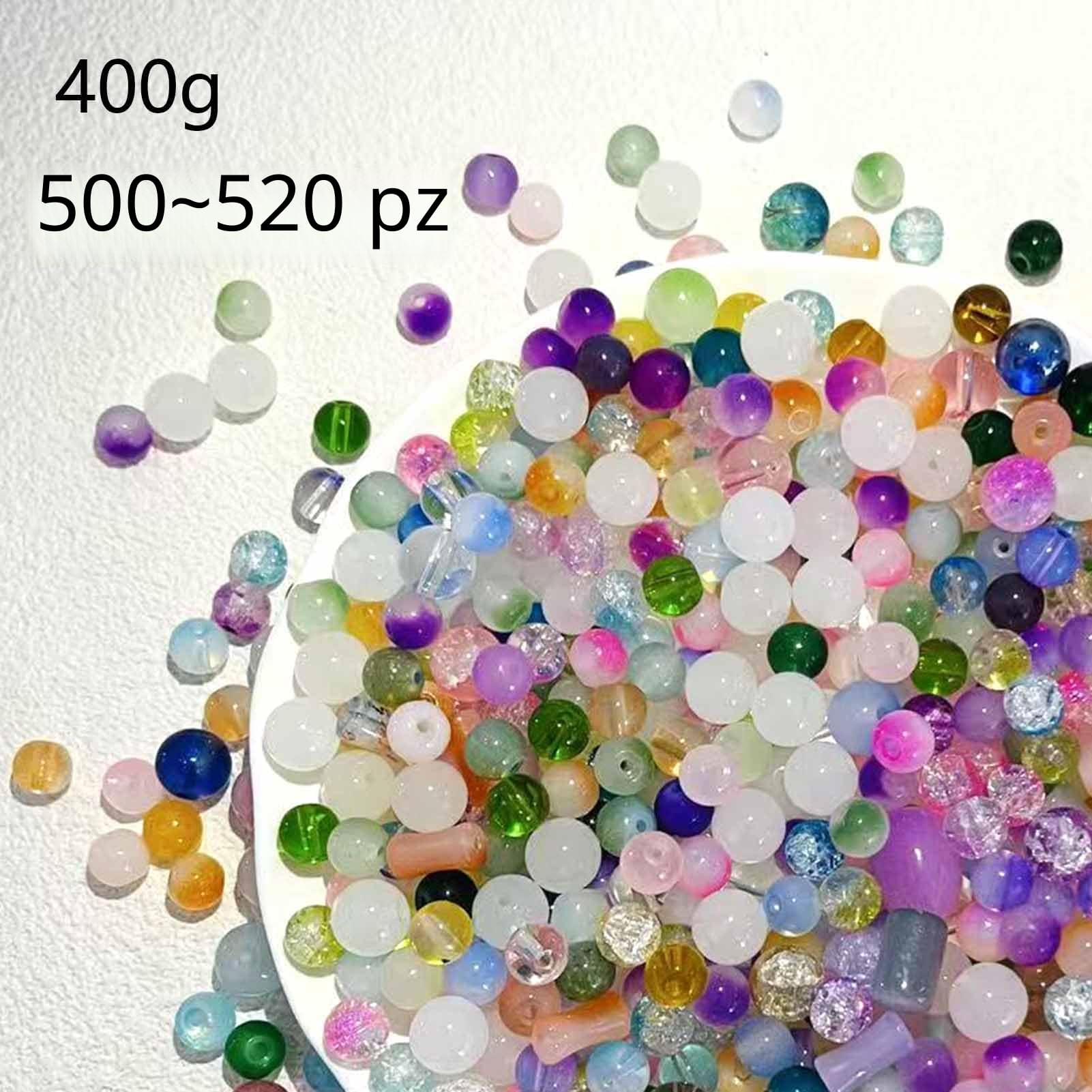 500 Pz Perline di Vetro per Braccialetti, Perline Colorate Vetro Rotonde Miste, Kit Perle Fai da Te Bigiotteria Multicolore
