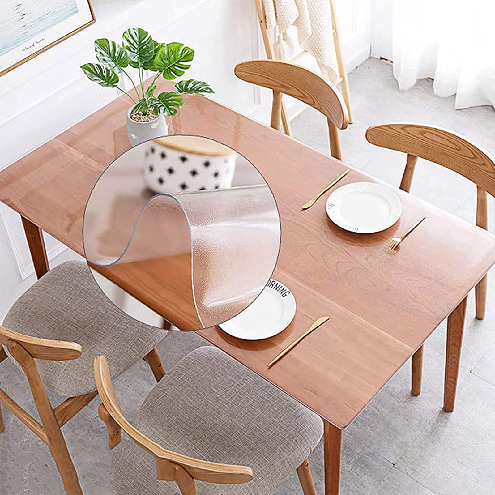 ERoomQ Waterproof Table Protector,PVC Frosted Desk Pad,Clear Table Cover Protector,Transparent Tablecloth Thick 2mm Wipeable Easy to Clean,90x190cm/35.4x74.8in