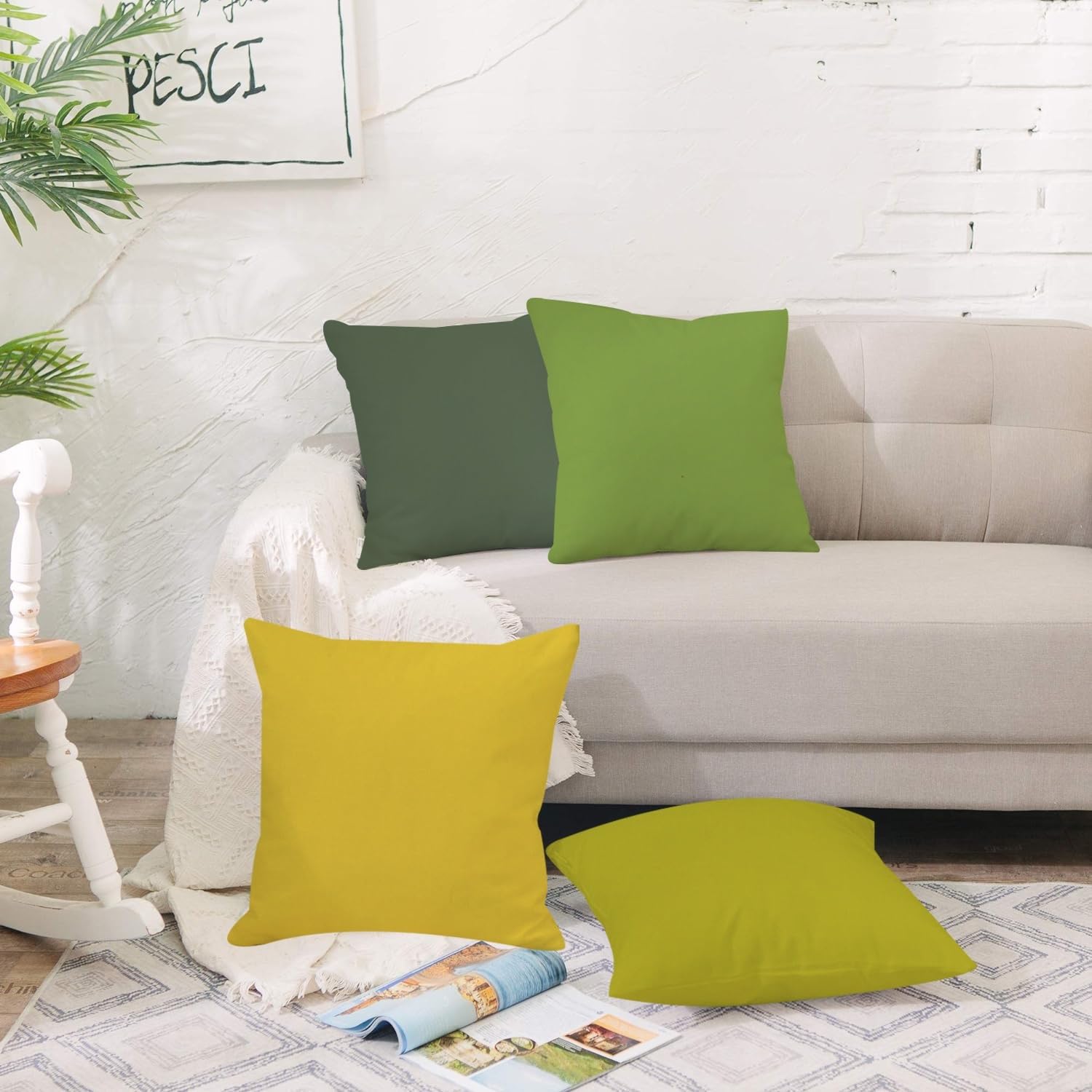 ggaimwf Solid Color Linen Look Cushion Covers for Sofa Green Gradient Throw Pillow for Bed Spring Light Green Color Handmade Square Cushion Cases with Invisible Zipper - Image 3