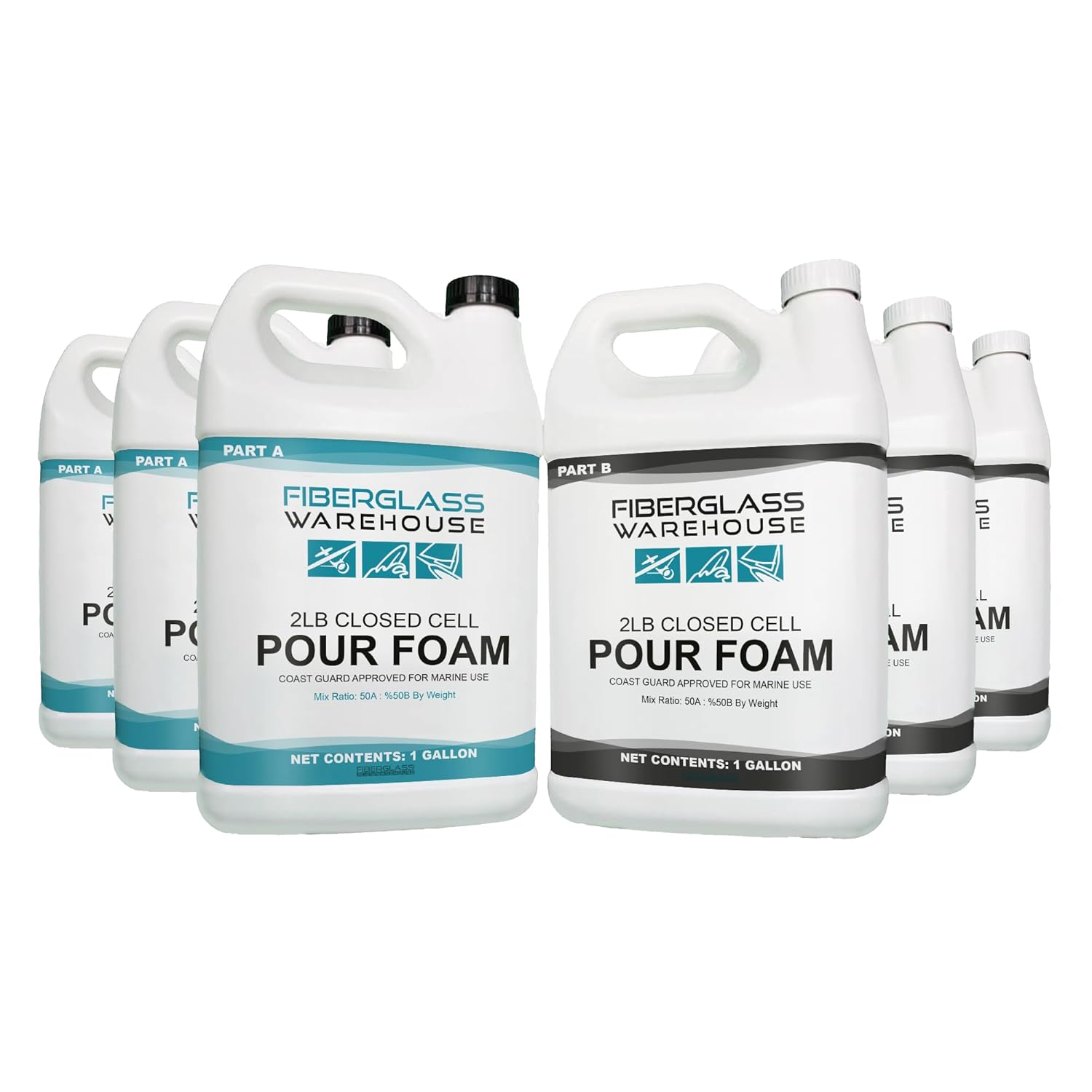 Fiberglass Warehouse 2 lb Expanding Flotation Boat Pour Foam- Marine Grade- Closed Cell - Polyurethane- Coast Guard Approved (6 Gallon Kit) for Insulation, Flotation, Soundproofing and Filling Voids