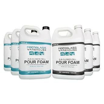 Fiberglass Warehouse 2 lb Expanding Flotation Boat Pour Foam, 6 Gallon Kit | Marine Grade, Closed Cell, Polyurethane, Coast Guard Approved, Insulation, Flotation, Soundproofing and Filling Voids