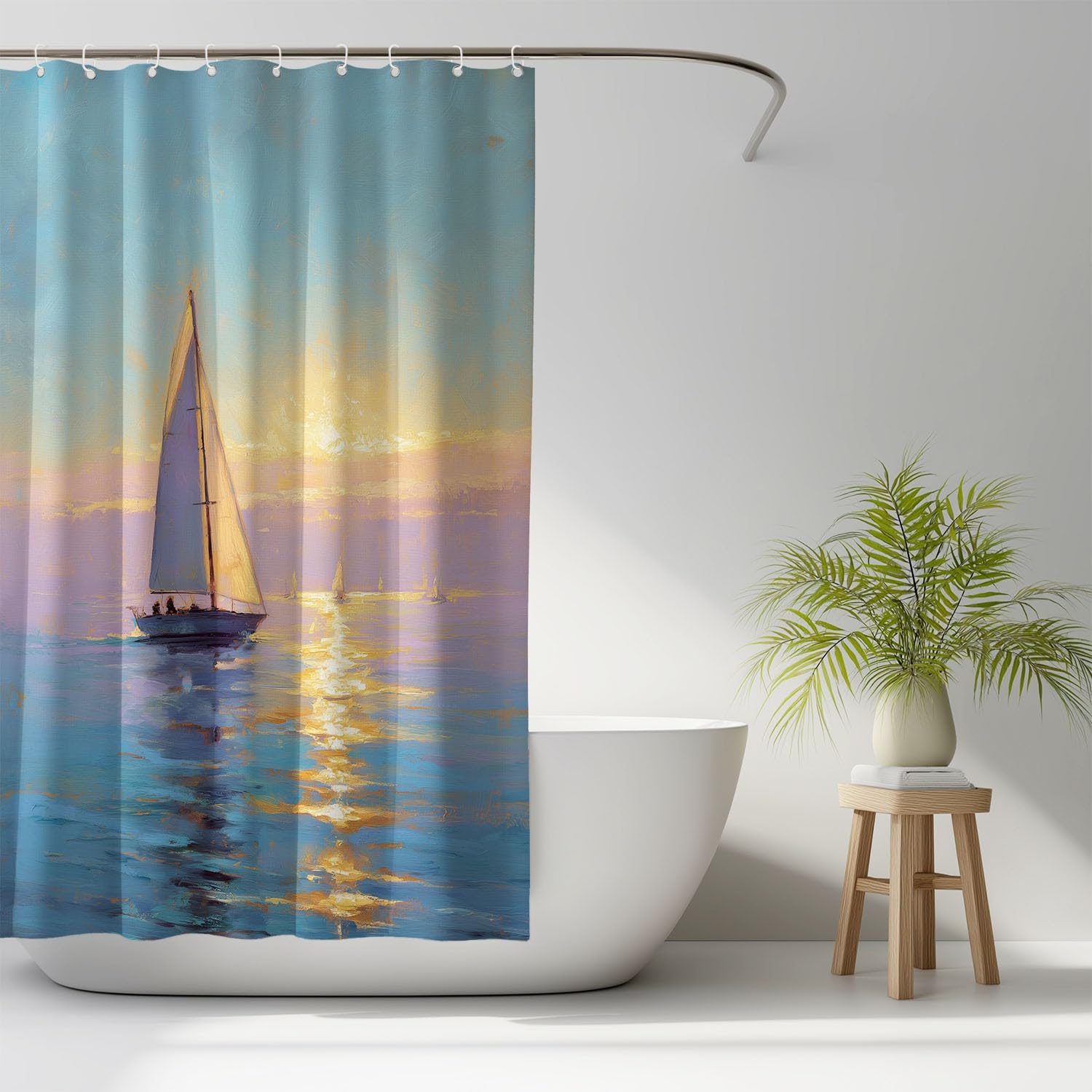 Generisch Zasłona prysznicowa 200 x 200 cm, zestaw 1 szt., miękka mikrofibra, wodoszczelna i odporna na pleśń, nadaje się do prania, do łazienki i wanny, z oczkami i haczykami, niebieska, ocean