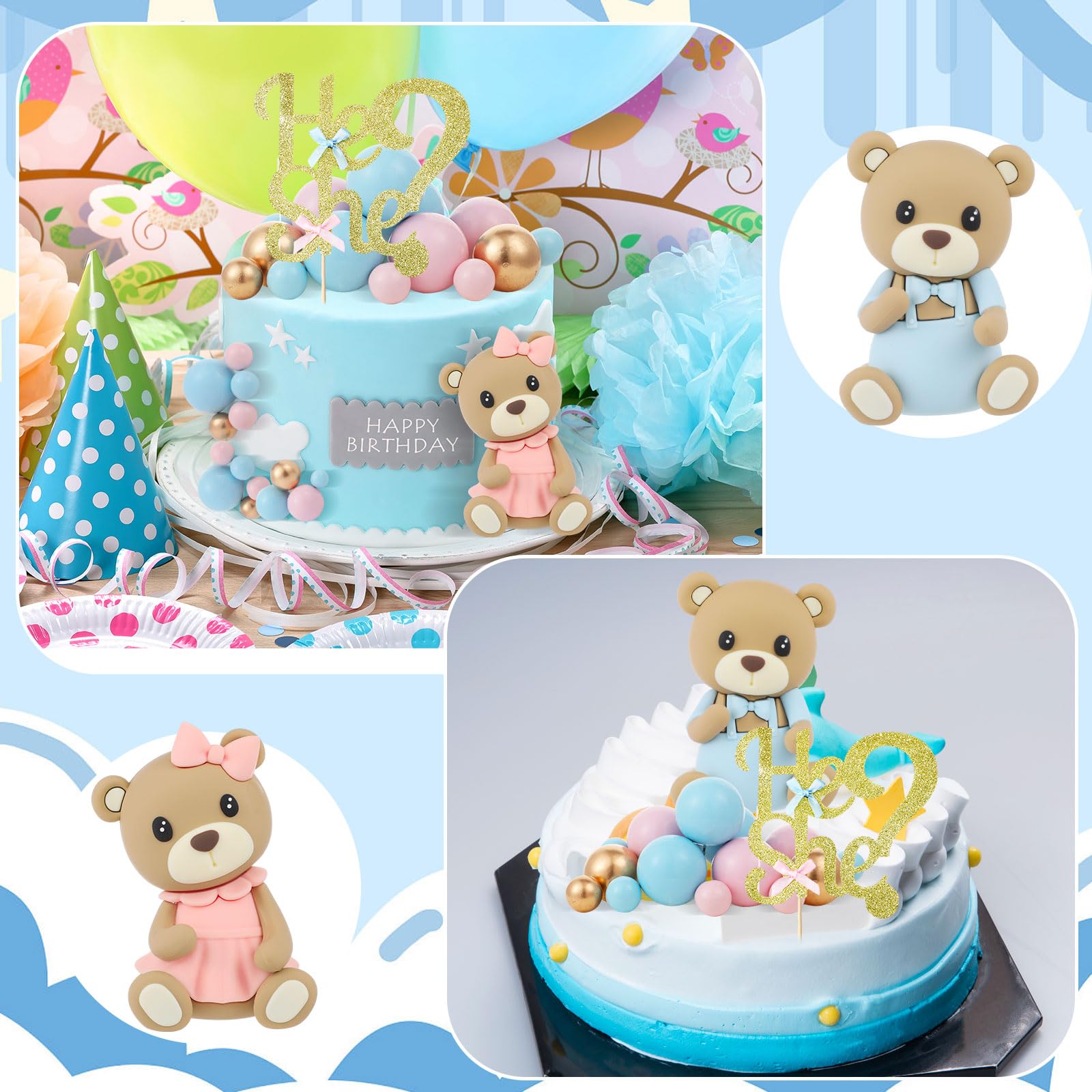 8-Piece Gender Reveal Cake Topper Set - Bear, Boy/Girl, Train & Rocking Horse Decor For Baby Shower & Birthday - View #3