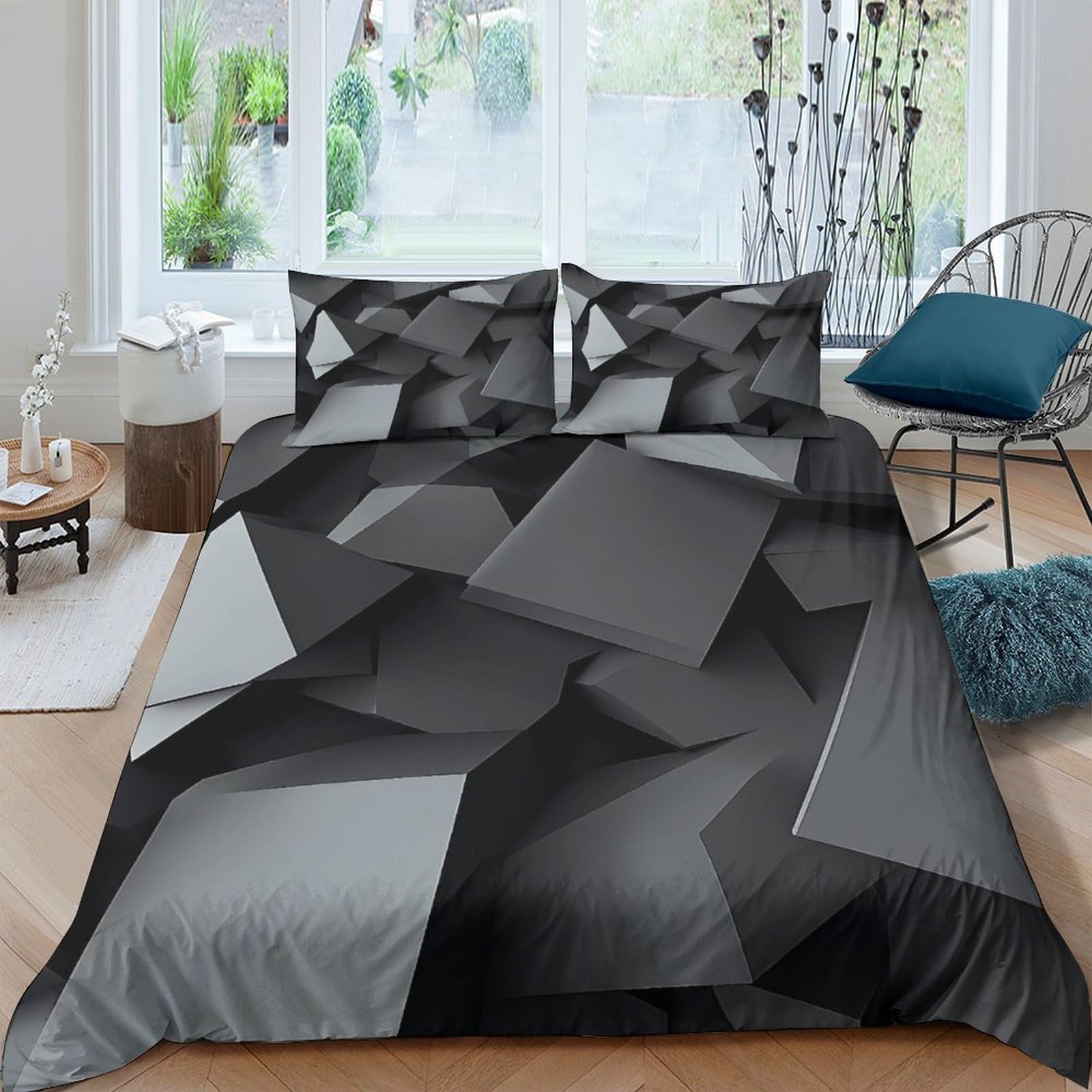 Ctjqhvkz Style-2 3D Printed Geometric Black Fitted Sheet Microfiber Soft Bed Cover For Bedroom, Dorm, Guest Room, Easy Care Single（135X200cm）