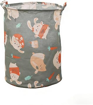 Foldable Laundry Basket, 19.7" Large Round Storage Bin with Handles, Moisture-Resistant Laundry Hamper for Clothes, Toys, Home Organization Sage Green with Bunny Print