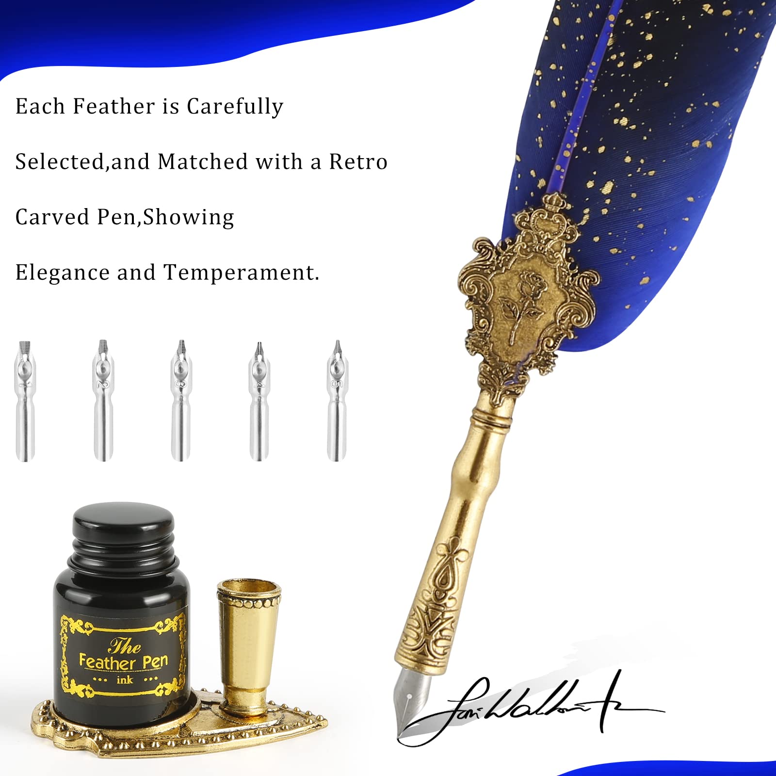 Set Completo Di Calligrafia AOMAYLL Con Penna D'oca | 17 Pennini Di Ricambio, Inchiostro, Ceralacca E Timbro, Carta, Buste, Regalo Vintage In Scatola Lussuosa - 2