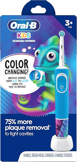 儿童电动牙刷，带敏感刷头和定时器，适合3岁及以上儿童