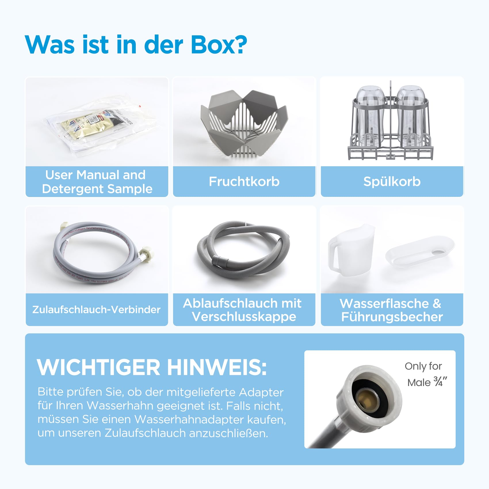 Midea Mini Geschirrspüler mit Wassertank, Freistehend Tischgeschirrspüler 6+3 Programme Touch Control Startverzögerung