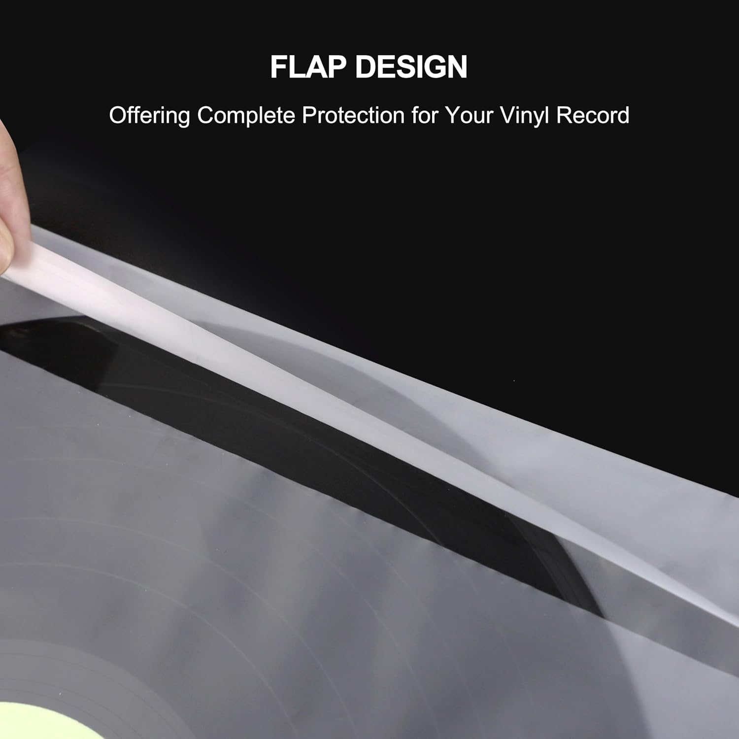 SpinArt 50PCS Vinyl Record Inner Sleeves, 12" Vinyl Record Protective Sleeves, Round Bottom Vinyl Record Sleeves with Flap Full Cover, Anti Static 1.57 Mil HDPE Clear Plastic Cover for LP Albums