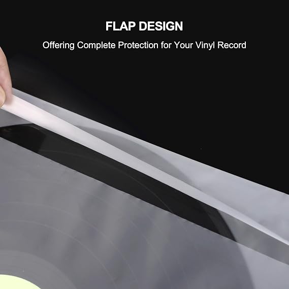 SpinArt 50PCS Vinyl Record Inner Sleeves, 12 Vinyl Record Protective Sleeves, Round Bottom Vinyl Record Sleeves with Flap Full Cover, Anti Static 1.57 Mil HDPE Clear Plastic Cover for LP Albums