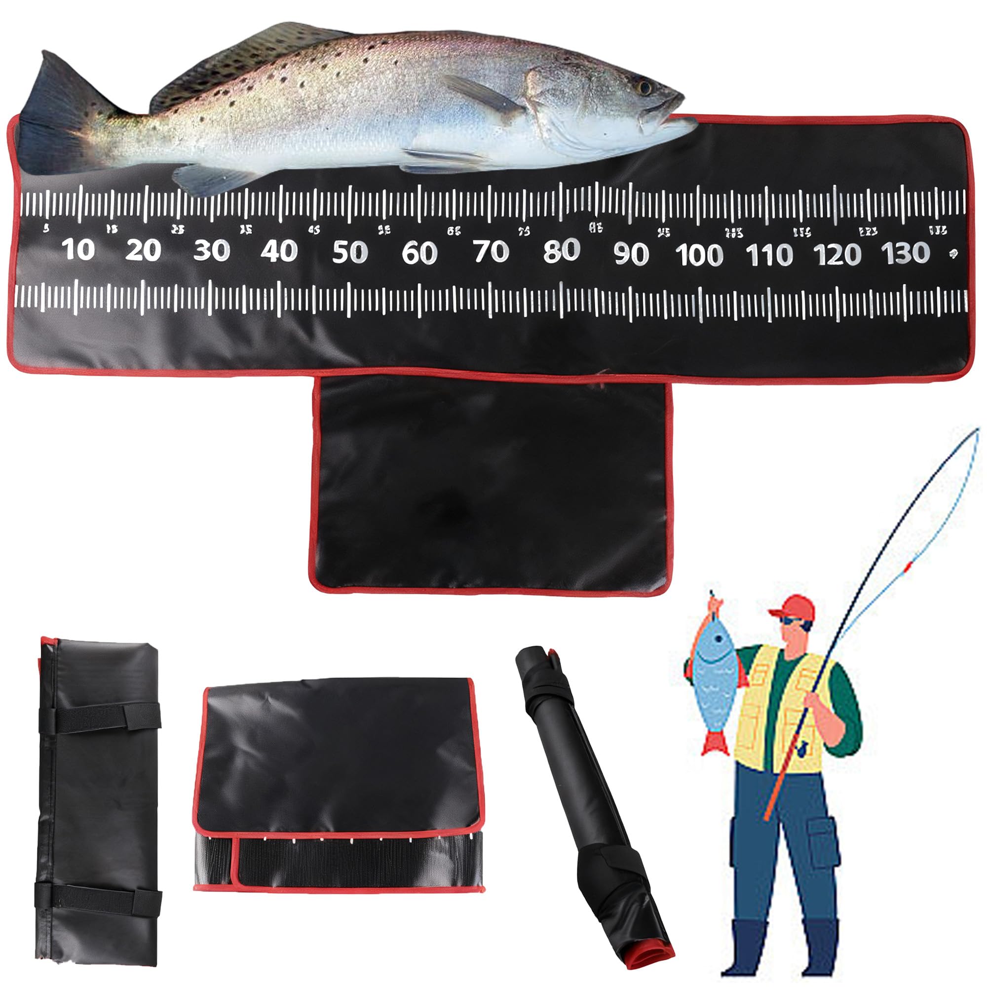 Angeln Enthaken Pad, Abhakmatte Angeln 130 * 35cm, Abhakmatte Angeln, Abhakmatte Angeln, Fishing Fisch-Maßband zum Angeln, Faltbare Karpfenmatte, leicht zusammenrollbar & Kantenschutz