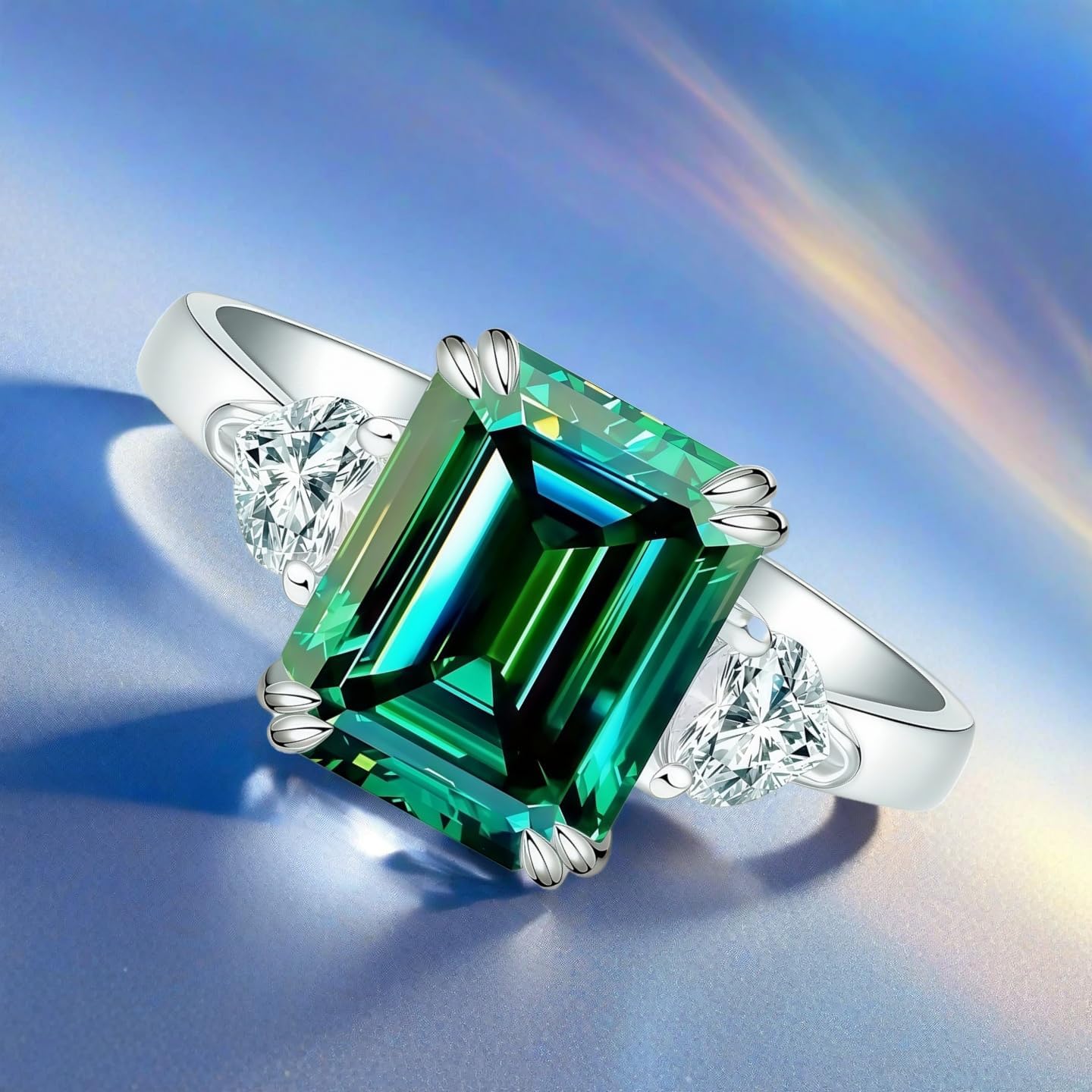 4CT Emerald Cut Moissanite Hypoallergenic Engagement Wedding Eternity Ring for Women Man Promise Anniversary Birthday Band Jewelry Gift 18K Golden Plated 925 Sterling Silver