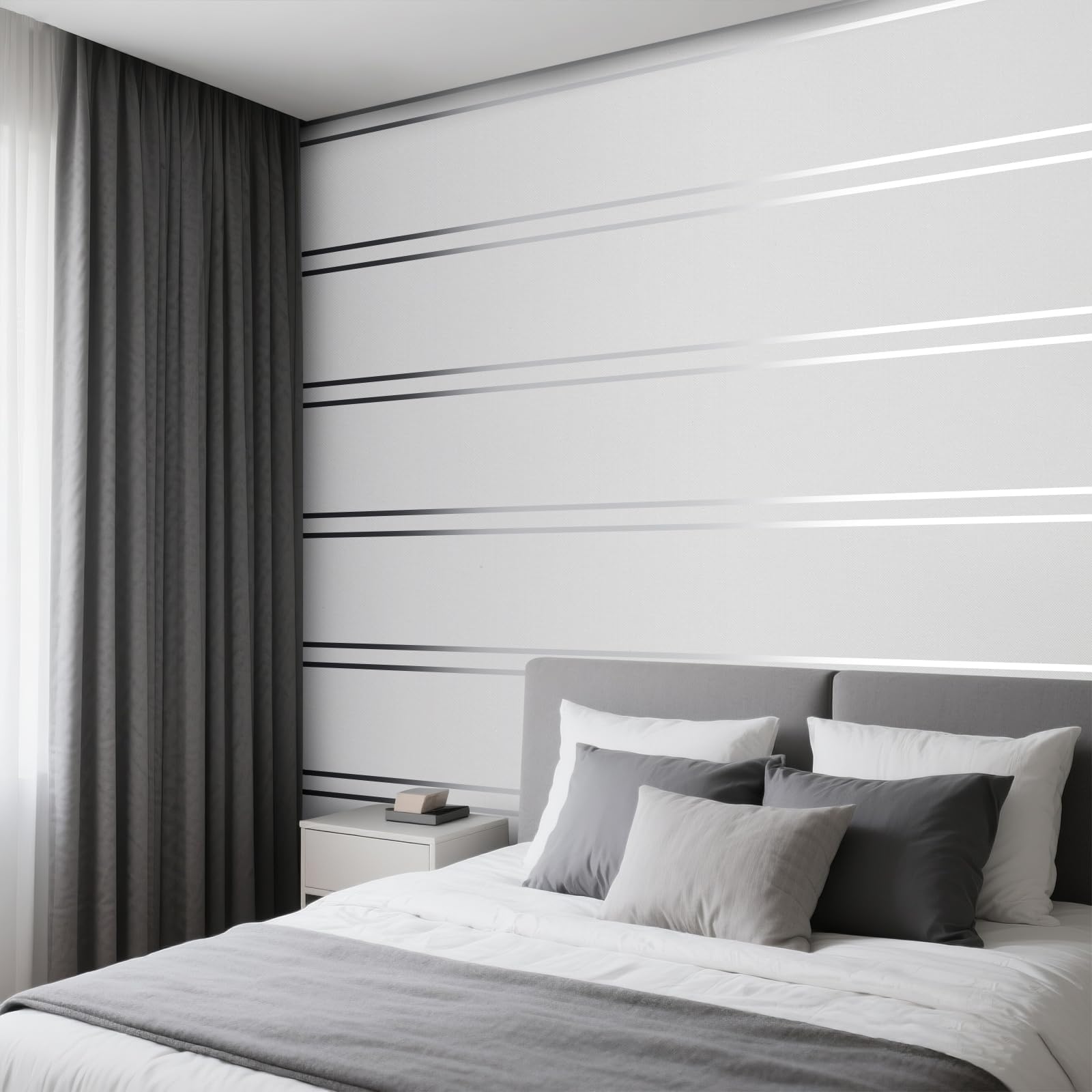 Anttyscar White Glitter Wallpaper Feature Embossed Horizontal Stripe Wallpaper Luxury Nordic Modern Wall Paper Free No Match Pattern for Living Room Bedroom Kitchen TV Background