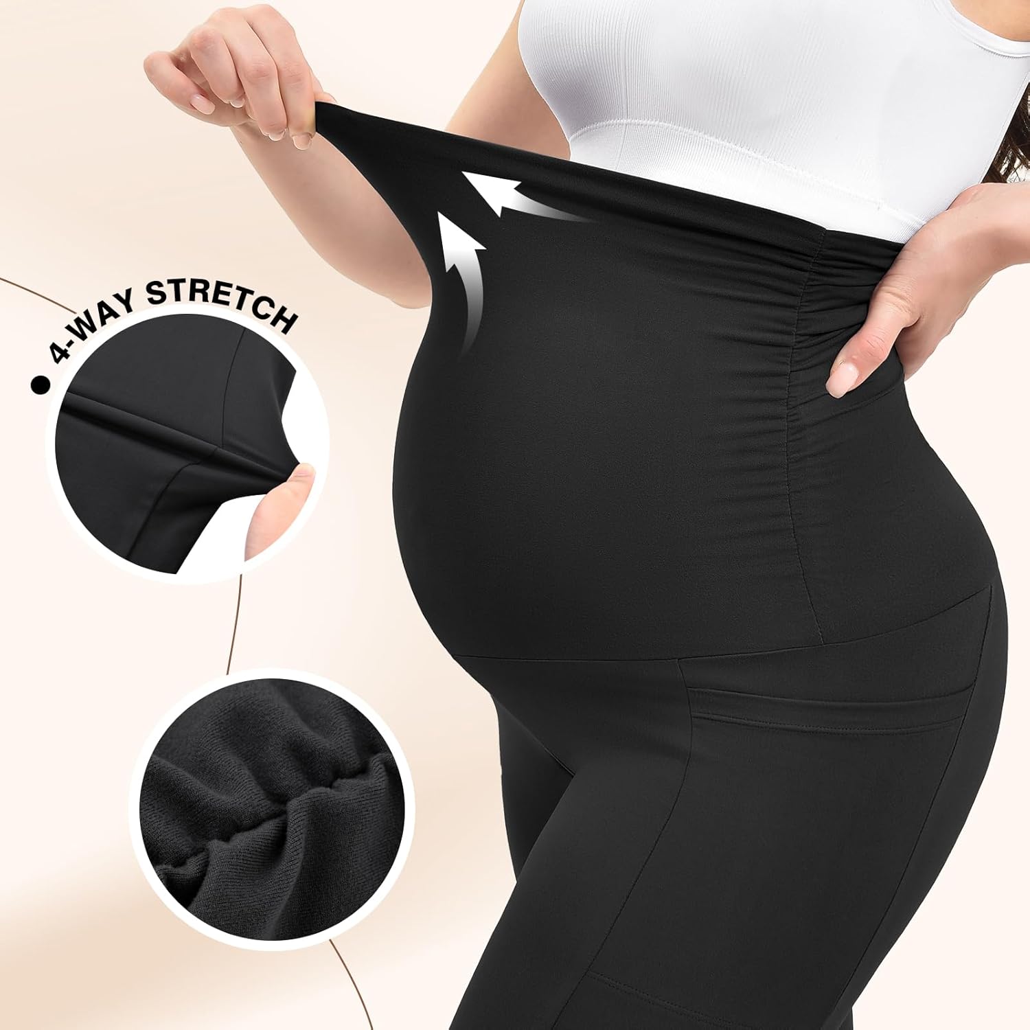 Ipletix Maternity Capris Leggings with Pockets Over The Belly, Yoga Workout Pants for Pregnancy & Postpartum - Image 4