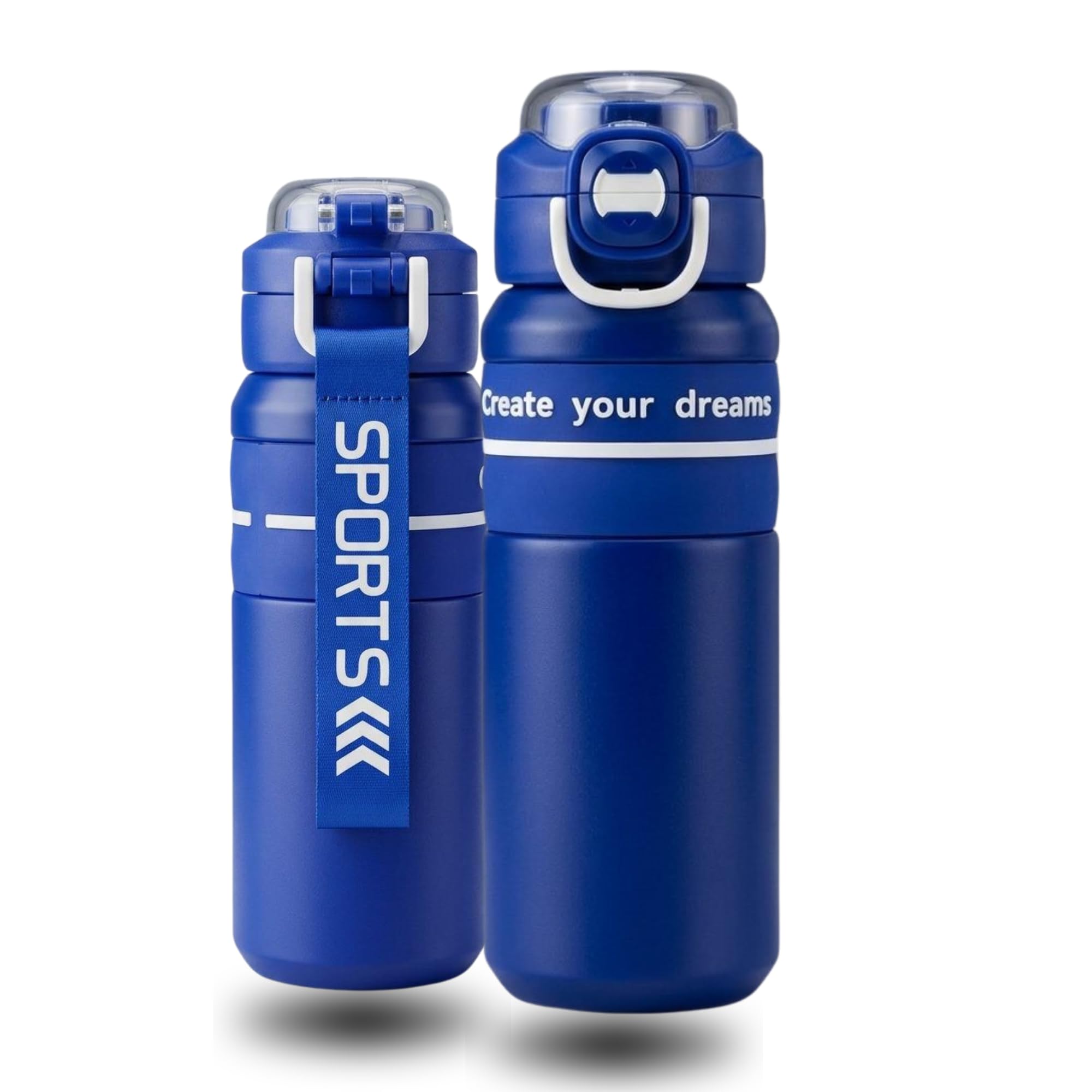 Garrafa Térmica Inox 650ml com Canudo de Silicone e Tampa Antivazamento – Squeeze Térmico Esportivo com Trava de Segurança e Alça – Garrafa de Água para Academia, Trabalho e Viagem (Azul)