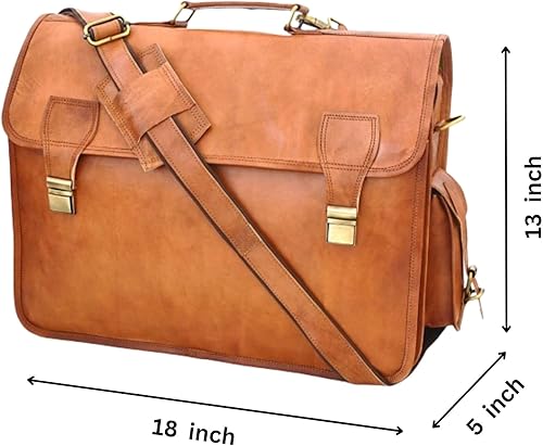 Miniatura 5 de Bolso de mensajero de cuero para hombre de 18 pulgadas de grano completo de cuero para portátil, bolso cruzado vintage para oficina, maletín marrón,