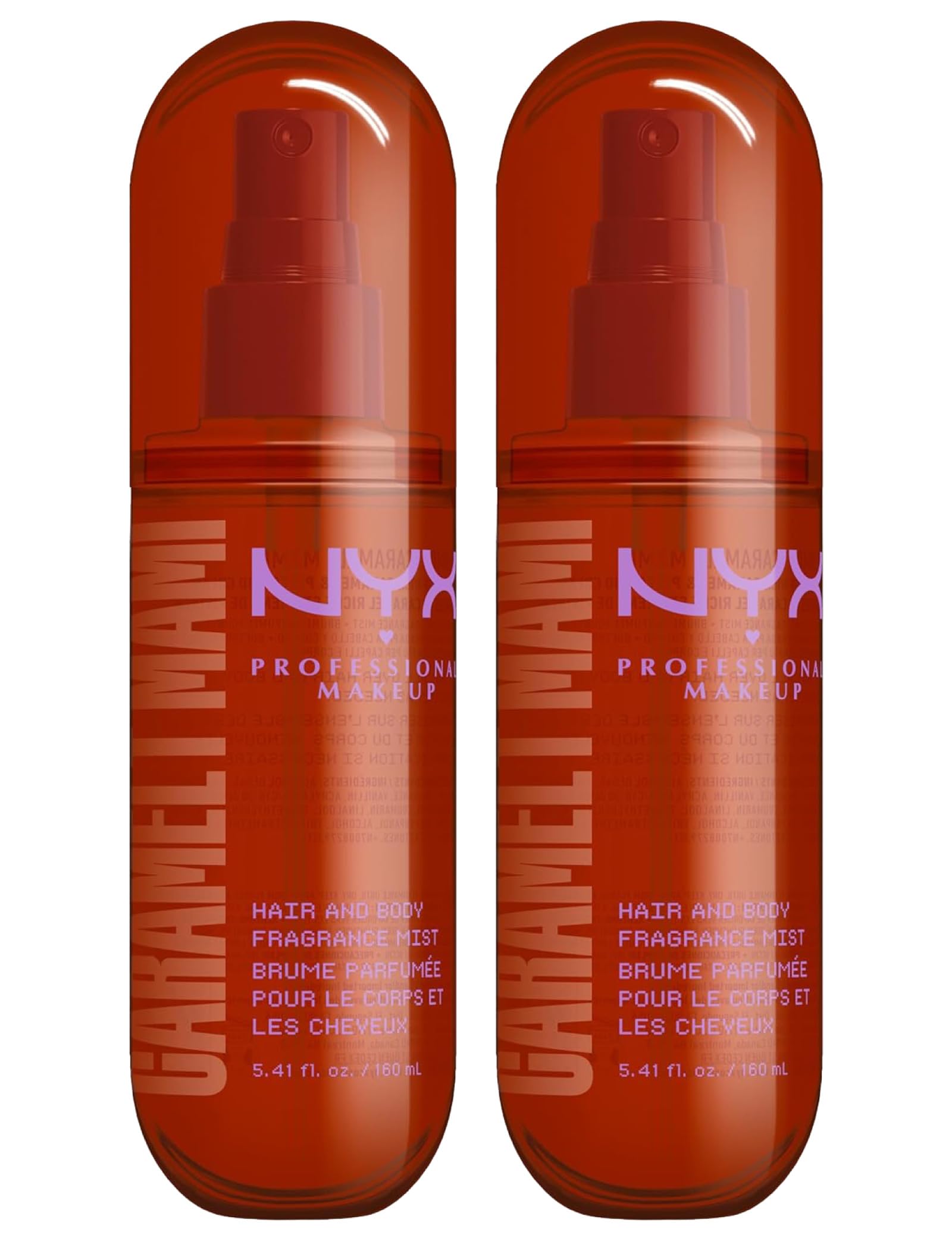 NYX Professional Makeup Hair & Body Fragrance Mist Spray Corpo e Capelli Caramelt Mami Caramello e Pistacchio Fragranza Intensa Effetto Avvolgente Formula Vegana e Cruelty Free - 2 Flaconi da 160ml