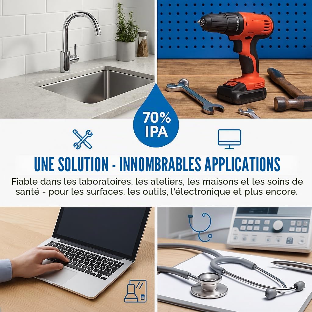 GiDeli Isopropanol 70 % Lot de 3 bidons de 5 litres d'alcool isopropylique à haute teneur en alcool isopropylique IPA pour le nettoyage des composants électroniques, des lentilles et des écrans