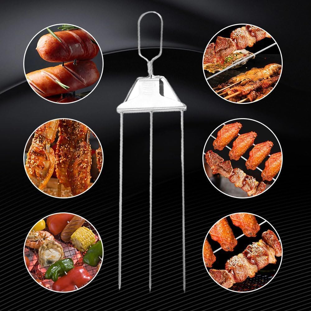 2 Spiedini for Griglia a 3 Vie - Grillsavant, Spiedini for Griglia a 3 Vie, Spiedino for Grigliare a 3 Vie, Spiedini for Griglia in Metallo a 3 Vie da 14,7 Pollici, Spiedini for Kabob in Metallo in Ac