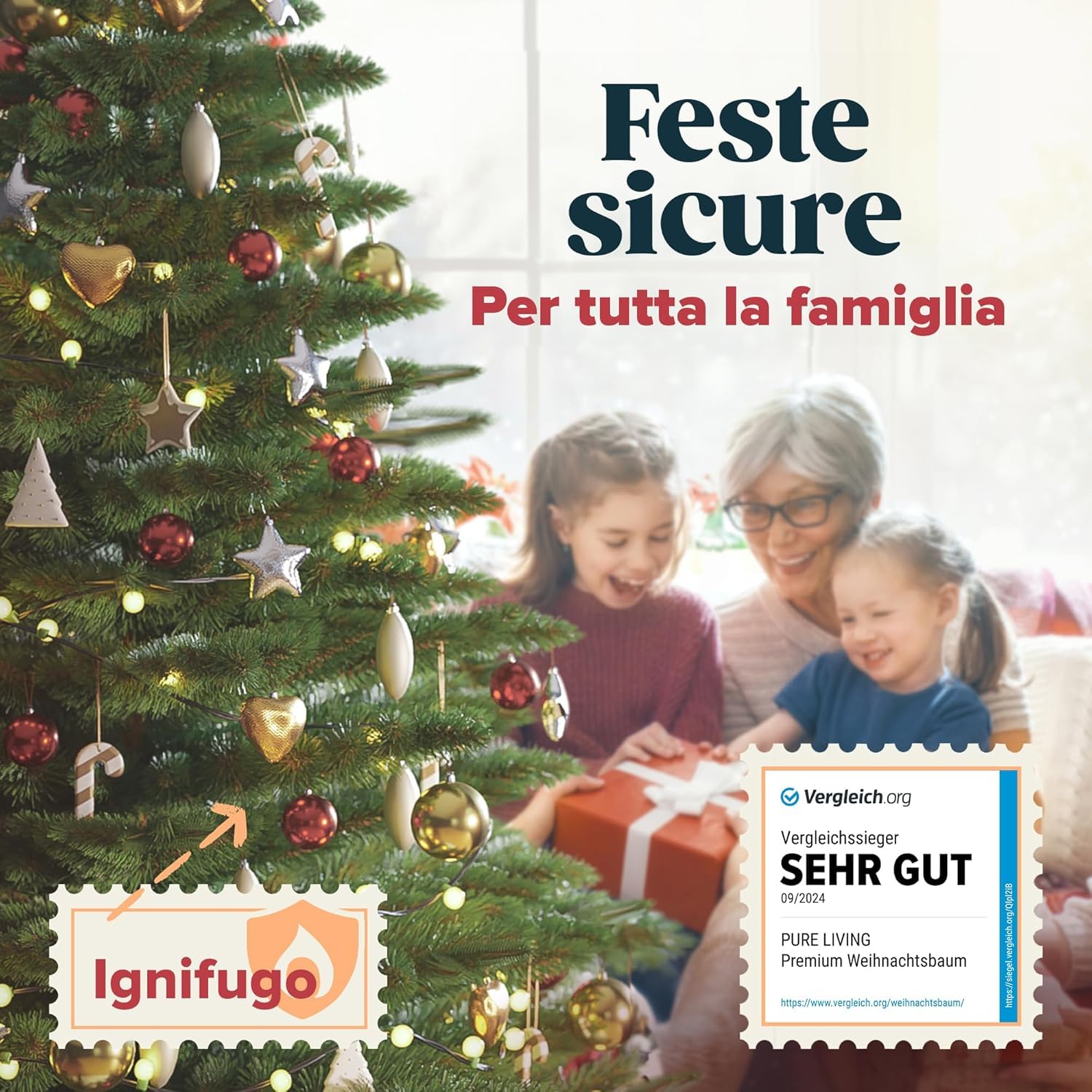 Albero di Natale Artificiale Premium 180cm – Realistico, Rami Fitti, con Base in Legno e Borsa per Riporre – Albero di Natale di Pure Living