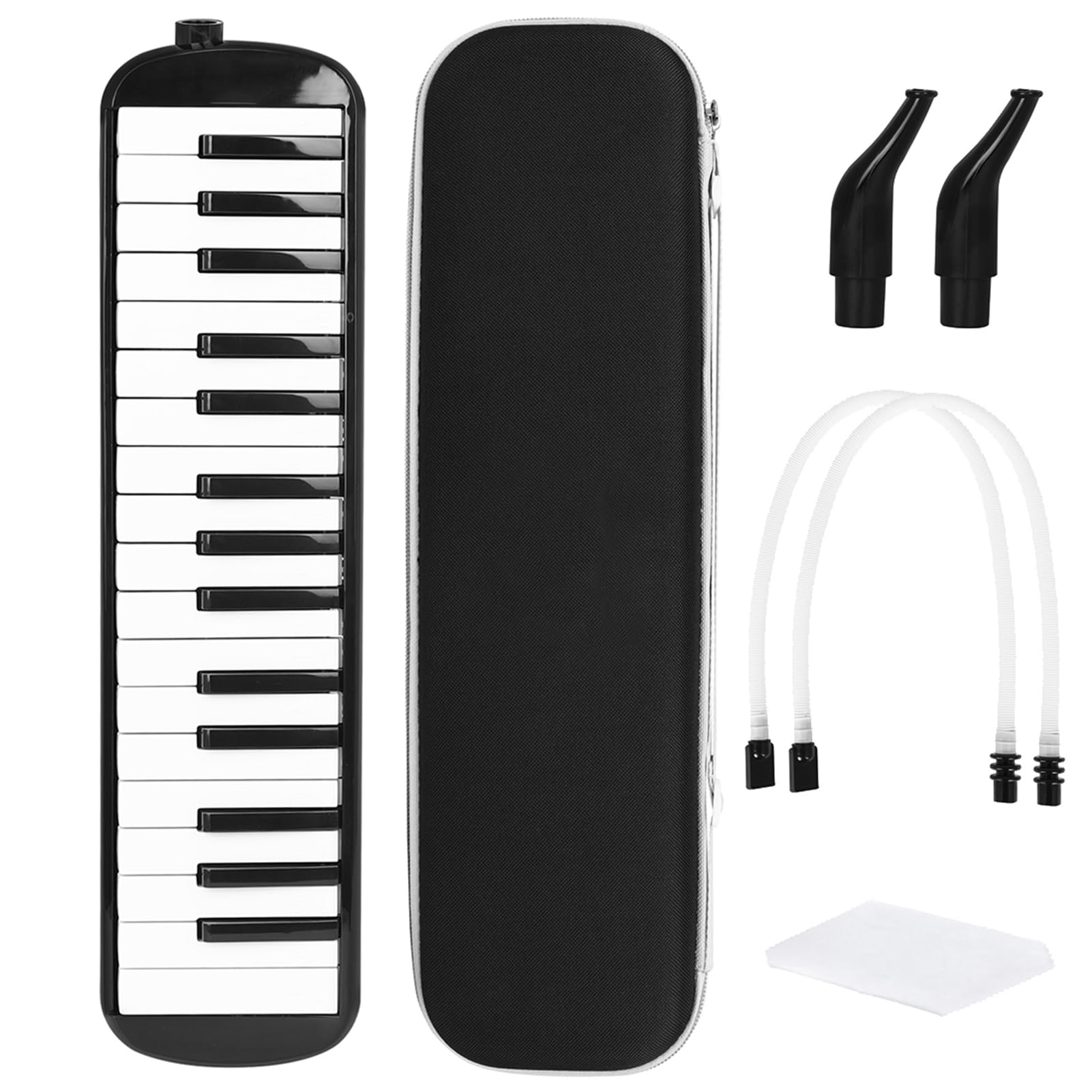 Fockety Strumento Melodica, 32 Tasti, Melodica per Principianti, per Studenti, Bocchino a Doppio Tubo, Strumento Musicale a Tastiera per Pianoforte Ad Aria con Custodia per (BLACK)