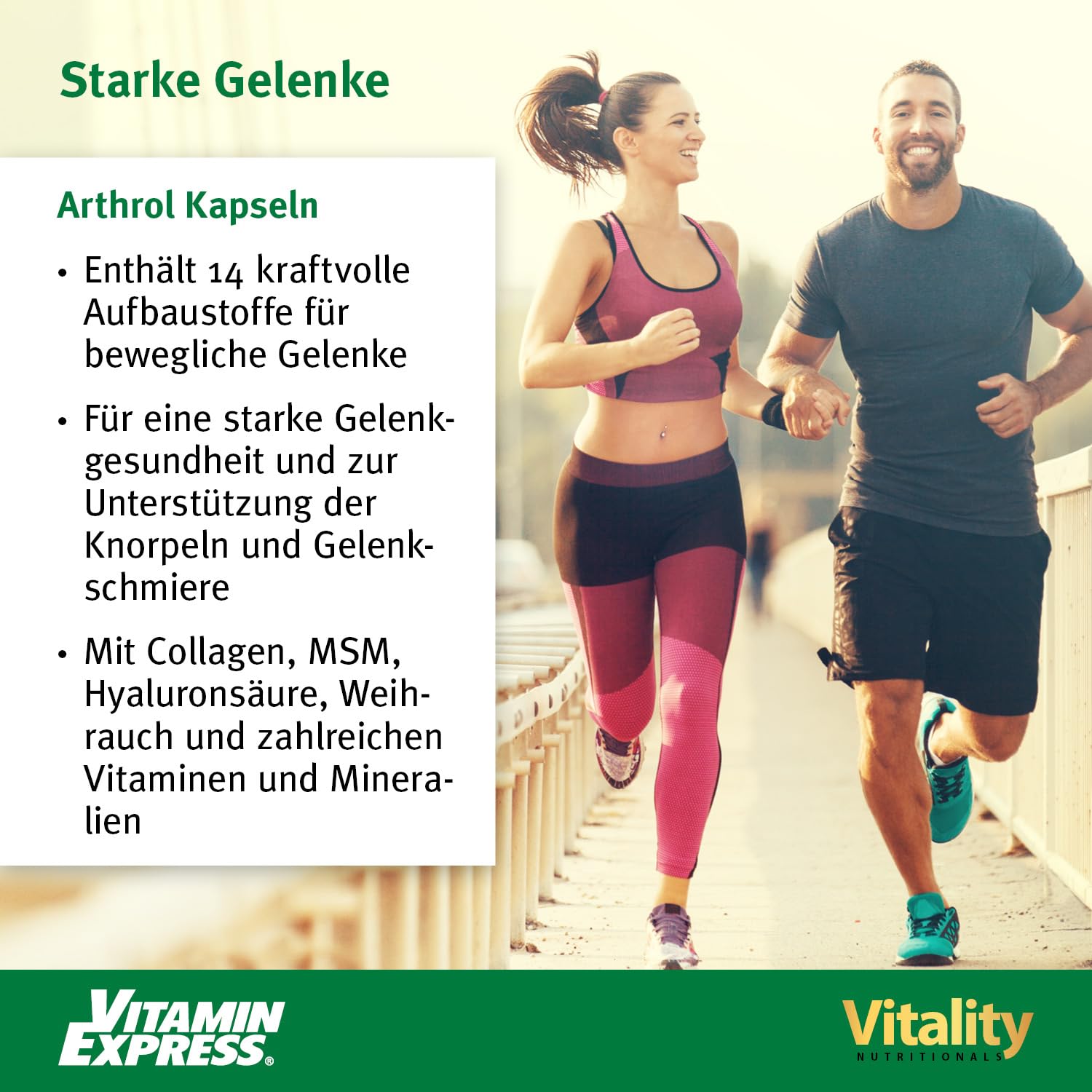 Arthrol gélules pour les articulations à forte dose avec MSM, collagène, glucosamine, hyaluron sans additifs, 180 capsules, douleurs articulaires, acides aminés. Vitality Nutritionals by