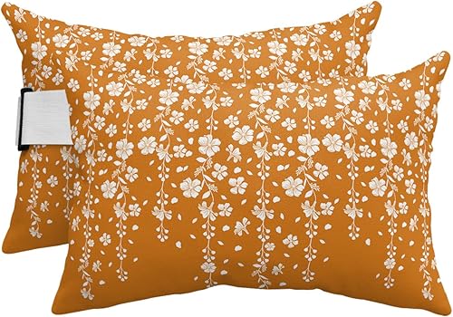 Paquete de 4 fundas de almohada lumbares de color naranja quemado, impermeables, para exteriores, diseño de flores lloronas, para patio, playa, 12 x