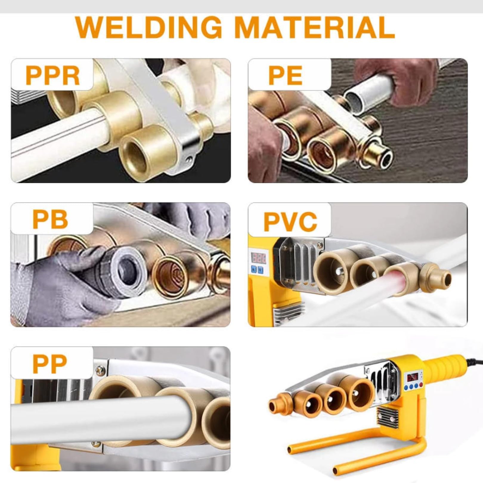 Soldador de Tubos de Plástico Calentamiento Rápido Kit de Máquina de Soldadura de Tuberías Herramienta de Soldadura de Tubos de Plástico Para Soldar Tuberías PPR/PE/PP 64 Styles