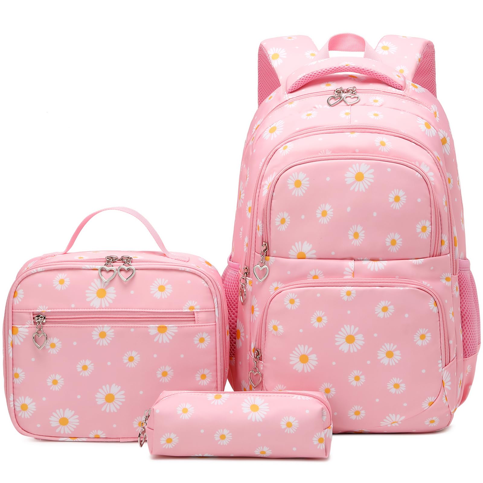 Joyfulife Lightweight Water Resistant Daisy Backpacks for Girls School Backpack with Lunch Bag and Pencil Case